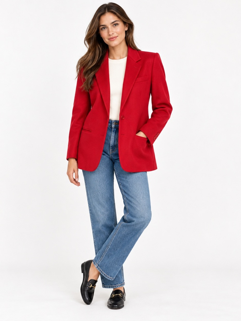 Vintage Lands’ End Red Wool Cashmere Blazer Size 8 Preppy Old Money